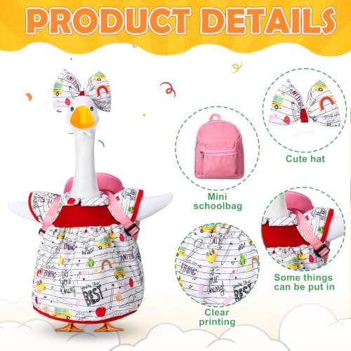 Abbylike Back to School Porch Goose Outfit Fit 23 Inch Lawn Statue Student Goose Skirt with Pink School Bag and Bow Headband for Garden Classroom Patio Lawn Yard Outdoor Garden Decoration - Image 4