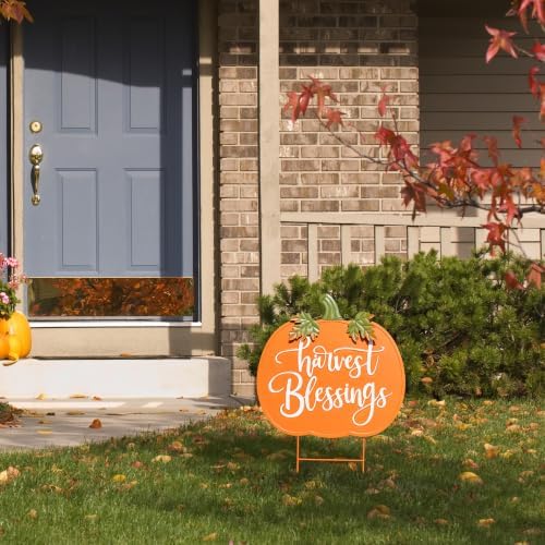 Glitzhome 24" H Fall Pumpkin Outdoor Decor, Metal Pumpkins Outdoor Decor, Fall Harvest Blessings Yard Stake Sign for Garden, Lawn, or Porch, Thanksgiving Autumn Metal Pumpkins Decoration - Image 4