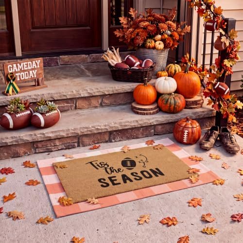 Honoson 2 Pcs Fall Football Coir Doormat, Orange Plaid Layered Mat - Image 6
