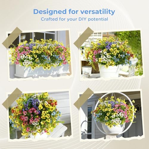Artificial Pansies for Outdoors UV Resistant, 36pcs Fake Pansy Flowers Realistic, Yellow Pansy Flowers for Outdoor Planters, Colorful Faux Pansies Plants for Garden Outside Patio Porch Window Decor - Image 6