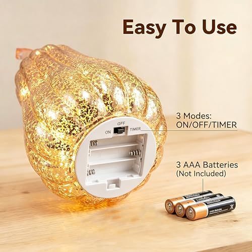 Fall Decorations for Home,Mercury Glass Pumpkin Lights with Timer(Gold) - Image 6
