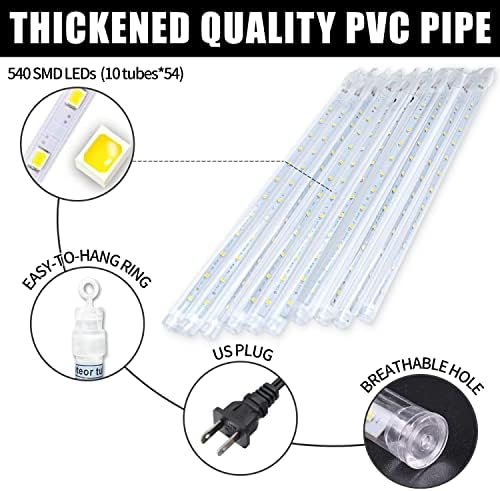 Purple Meteor Shower Lights, 10 Tube 540 LED 20 Inch Icicle Raindrop Lights for Halloween Tree Patio Garden Roof Eaves Outdoor Decor, Waterproof Plug (Can Connect 100 Sets) - Image 5