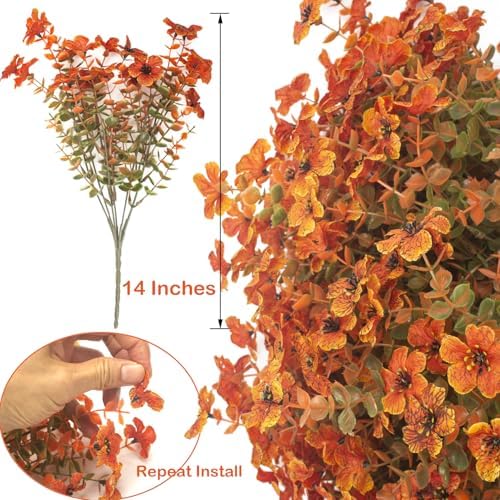 Grunyia 16 Bundles Artificial Fall Flowers for Outdoors Fake Plants UV Resistant Plastic Plants Shrubs Bushes for Home Fall Front Door Porch Garden Autumn Decor (Fall Red) - Image 2