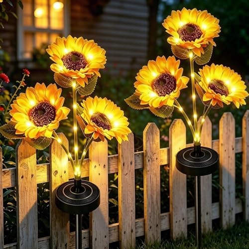 Sunflower Solar Flowers Lights - Solar Garden Lights Outdoor Waterproof, 40 Hour Solar Powered Outside Decor Decoration for Yard Patio Pathway Lawn, Birthday Gifts for Mom, 2pcs by Unknown