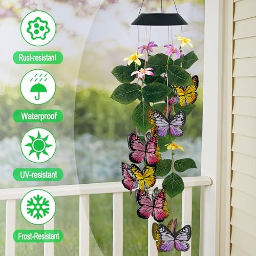 Solar Wind Chimes Outdoor,Colorful Butterfly & Color Changing LED Mobiles - Image 2