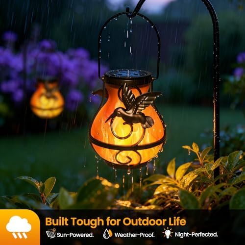 4 Pack Solar Lanterns Outdoor, Hummingbird Plastic Flickering Flame Lights, Hanging Solar Lantern Waterproof for Patio, Porch & Garden Decoration, Gifts for Women, Mom - Image 2