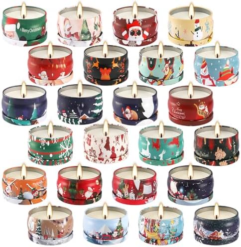 24 Pack Christmas Scented Candles - Natural Soy Wax Advent Candles, Smokeless Clean Burning with Cotton Wick, 2.5oz Mini Jar Candles for Holiday Gifts, Home Decor & Christmas Party Favors by Grcdoyvl