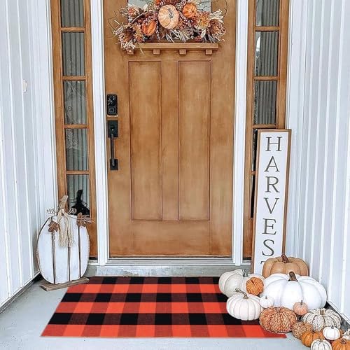 Fall Outdoor Rgu Halloween Orange Door Mat Buffalo Plaid Outdoor Rug Buffalo Check Rug Layered Doormats for Front Door/Front Porch/Farmhouse/Entryway/Patio - Image 7