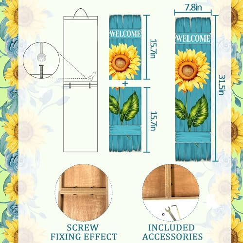 Sunflower Welcome Wooden Sign,Spring Rustic Porch Sign for Front Door Decorations, Front Porch Decor Home Hanging Signs Wall Sign 31.5" H - Image 3
