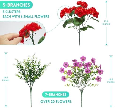 Hrobek Fake Artificial Silk Flowers for Outdoors with Realistic UV Resistant, Faux Plants for Outside Indoor, Home Patio Garden Back Yard Front Porch Decor Spring Summer(12 Bunches) - Image 3
