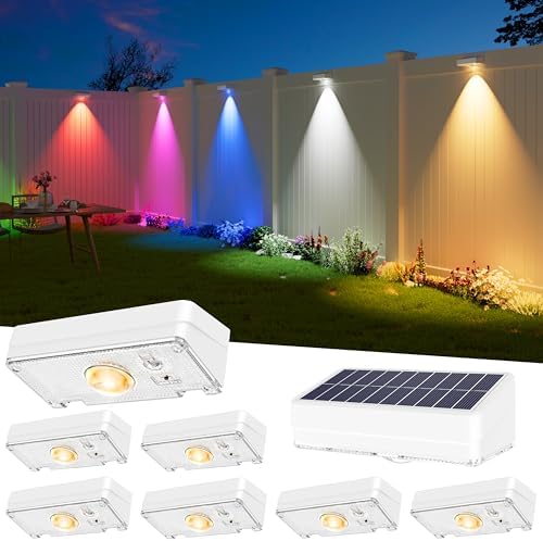 JOFIOS Solar Fence Lights Outdoor, 8 Pack, 50LM Ultra Bright, 3 Color Temperatures & RGB, IP65 Waterproof, Dusk-to-Dawn Solar Powered Fence Lights for Patio, Railing (White) by JOFIOS