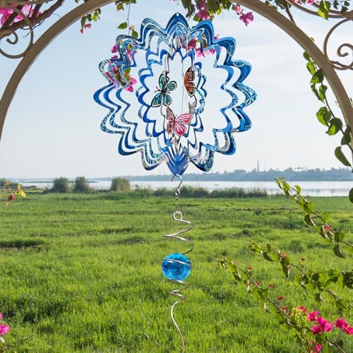 Butterfly Wind Spinner, 12 inch 3D Metal Wind Spinners Outdoor - Image 3