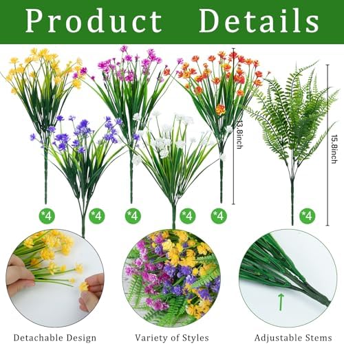 Ouddy Decor 24 Bundles Artificial Flowers for Outdoors Decor, Mixed Color - Image 2