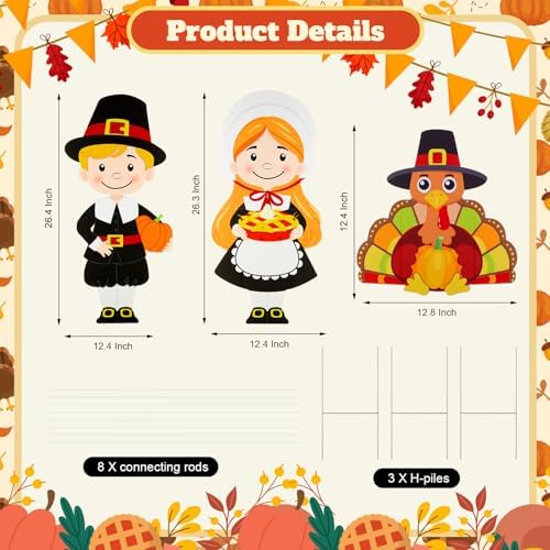 3 Pcs Thanksgiving Pilgrims Turkey Yard Signs with Stakes Fall - Image 2