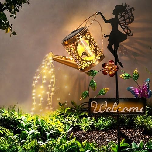 ZKLiLi Solar Hummingbird Watering Can Gifts with Lights,Outdoor Garden Fairy Welcome Sign Decor Waterproof for Patio Yard Porch Lawn Pathway Walkway Statues Gifts for Mom Grandma Women by ZKLiLi