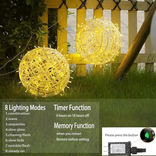 Baung Christmas String Lights Outdoors,4 Pack 7.98" Sphere Ball Tree Garden Globe Lights for Home, Party, Christmas, Porch Patio,Wedding, Garden,Tree Decoration with Memory Function Plug - Image 3