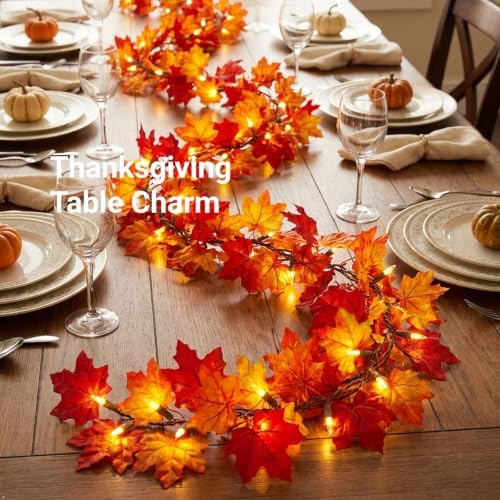 Brillarlights Autumn Garland Fall Decorations for Home, 11FT Fall Decor Lighted Garland with Lights, 50 Lighted Fall Leaf Garland Plug in, Connectable Fall Garland for Mantle Stairs Decor - Image 5