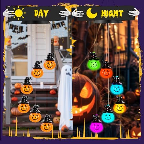 GlikCeil Halloween Solar Wind Chimes 27.5Inch Halloween Decorations Outside Waterproof Hanging LED for Yard, Porch, Patio, Party, Color Changing Lights(Pumpkin) - Image 4