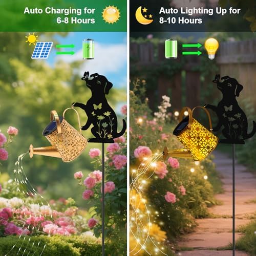Solar Watering Can Lights, Dog Hanging Lantern Solar Lights Outdoor, Dog Lover Gifts for Mom Women Birthday Mother's Day Christmas, Waterproof Garden Decor Outside Patio Yard Pathway Backyard - Image 4