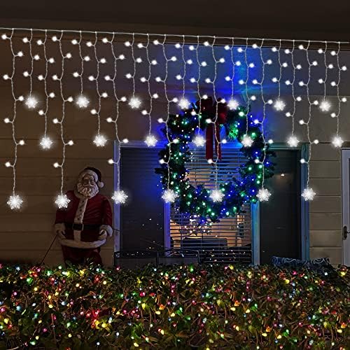 weillsnow White Icicle Lights Outdoor, 29.5 FT 360 LED Snowflake Icicle Lights with 72 Drops,Connectable Waterproof Hanging Christmas String Light for Indoor Outdoor Eaves Window Porch Decoration - Image 5