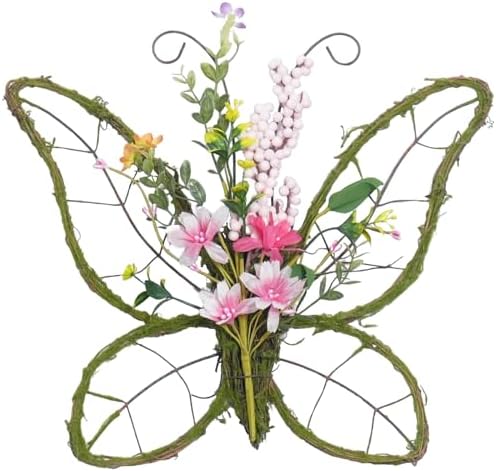 idyllic Butterfly Shaped Wreath with Pastel Berries and Floral Spring Artificial Wreaths for Front Door Decor（Pink） by idyllic