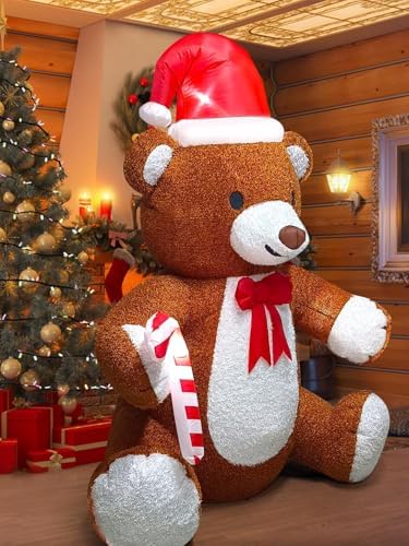 Kalolary 8FT Christmas Inflatable Fluffy Bear Yard Outdoor Decoration - Image 6