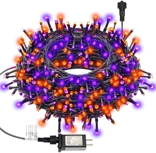 300 LED Halloween String Lights, 98.5FT with 8 Modes, Waterproof, Plug in for Indoor/Outdoor Party Decorations (Purple & Orange) by LJLNION