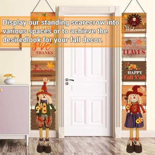 Juegoal 2 Pack Fall Decorations Large Scarecrows with Stretchable Legs, 28" Standing Scarecrow Thanksgiving Harvest Autumn Decor, Figurine Gifts for Home Housewarming Outdoor Farmhouse Porch - Image 6