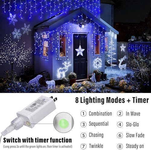 Lomotech Christmas Icicle Lights - 65Ft Christmas Lights,Blue - Image 3