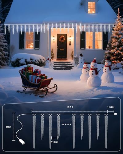 Minetom Christmas Icicle Lights - 2 Pack Total 200 LED 40 Tubes Twinkling Crystal Icicle String, Connectable Waterproof Hanging Christmas Lights Plug in for Winter Eave Holiday Outdoor Decoration - Image 5