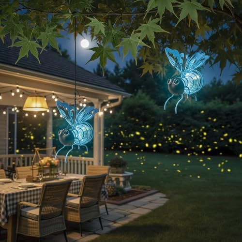 Solar Powered Hanging Bee Light Waterproof Solar-Powered Insect Ornament Suitable for Courtyards, Trees, Porches, and Terraces 2-Pack Blue - Image 4