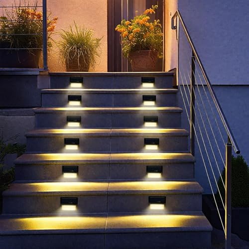 Bright Solar Fence Lights, 6 Pack Outdoor Step Lights, IP65 Waterproof, 3000K Warm-White, Dusk to Dawn Outdoor Lighting with 6 LED for Wall, Garage, Patio, Exterior, Porch - Image 5