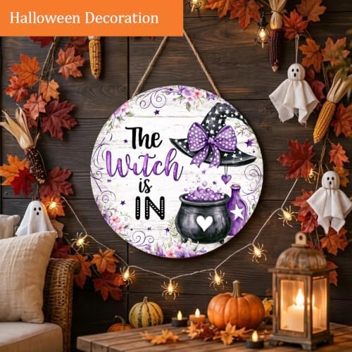 The Witch is in Sign, Witchy Halloween Decorations Wooden Sign for Home - Image 4