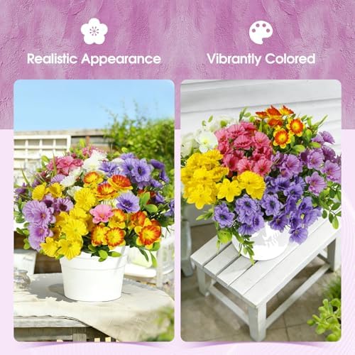 Faux Outdoor Plants UV Resistant, 12pcs Realistic Artificial Flowers, Silk Daffodils Flowers for Outdoor Planters, Colorful Faux Flowers ＆ Plants for Garden Outside Patio Porch Window Home Decor - Image 7