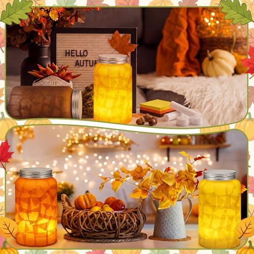 Qinyoung 12 Pcs Fall Crafts Thanksgiving Mason Jar with LED Candle Light - Image 6