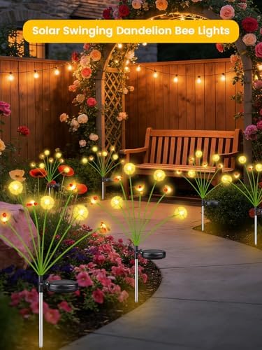 EEW Solar Garden Lights Outdoor 6 Pack 48 LED Swaying Dandelion Bee Lights - Image 6
