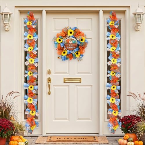 Fall Garland for Mantle 6FT Pumpkin Sunflower Mesh Autumn Decor - Image 3