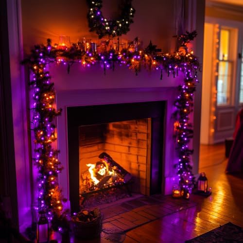Dazzle Bright Halloween String Lights, 600 LED 196 FT Waterproof Black Wire String Lights with 8 Lighting Modes, Halloween Decorations Outdoor for Party Yard Garden Decor, Purple and Orange - Image 4
