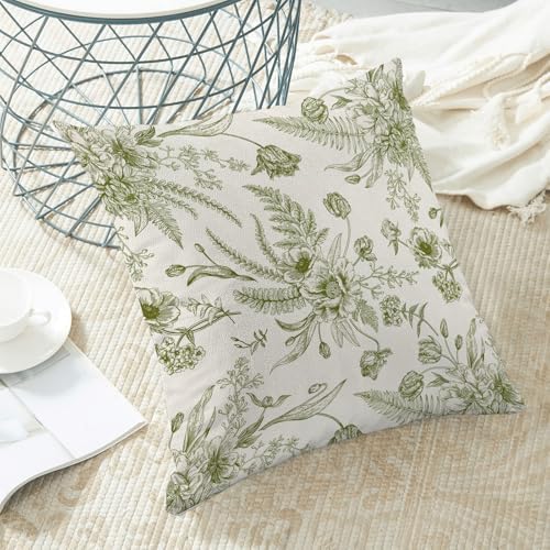 CXMEIFLY Sage Green Spring Pillow Covers 20 x 20 Inch Set of 2 for Chinoiserie Flowers Decor Throw Pillows Floral Leaves Seasonal Plant Outdoor Decorative Cushion Cases for Couch Bed Decorations - Image 4
