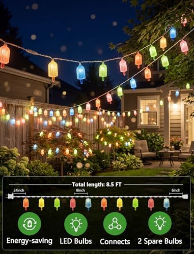 Tropical Beach Themed LED Popsicle String Lights 8.5Ft Summer Novelty Decorations Light with 10 Multicolor Ice Cream Lights, Plug in Fairy Light for Outdoor Patio Garden Bedroom Tent Birthday Party - Image 2