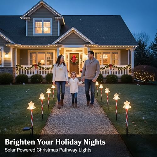 Solar Christmas Pathway Lights - 5 Designs (Star, Snowflake, Santa, Bell), Auto On/Off, Waterproof Warm White LED Color Stake Lights for Garden Yard Holiday Party Décor (Bell) - Image 2