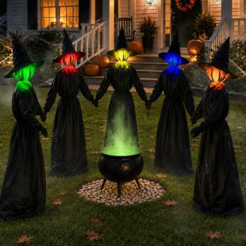 Halloween Decorations Outdoor, 5 Pack 4.3 FT Light Up Holding Hands Witches by Zesua