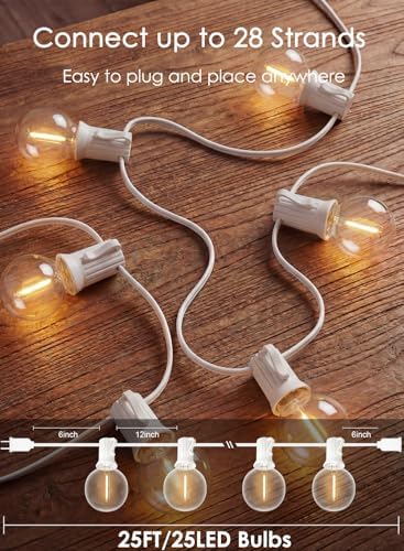25FT G40 LED White Outdoor String Lights with 25 Plastic Shatterproof Bulbs - Image 2