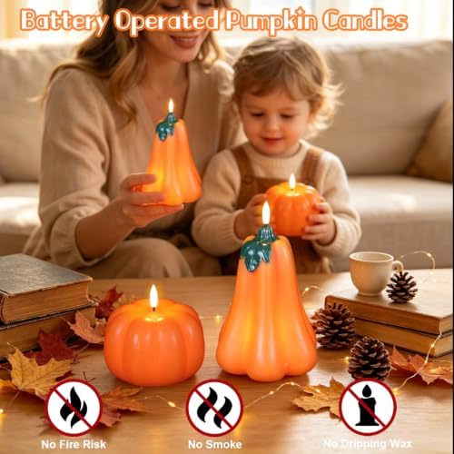 Wondise Fall Decorations Flameless Wax Pumpkin Candles with Remote Timer - Image 5
