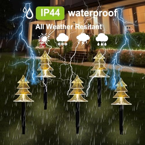 Christmas Solar Pathway Lights Outdoor, Waterproof Christmas Tree Garden Lights with 2-Lighting Modes, Set-of-5 Walkway Solar LED Lights for Yard Lawn Patio Landscape Wedding Decorations(Warm White) - Image 6