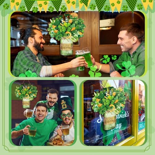 Boao Welcome St. Patrick's Day Door Hanger Shamrock Wooden Hanging Sign - Image 5