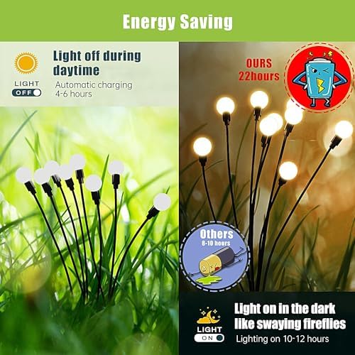 Flumy Solar Garden Lights Outdoor - 6 Pack 48 LED Firefly Lights Waterproof, Garden Decorations for Yard Patio Pathway Lawn Outside, Unique Gifts for Grandma Women, Solar Decor Warm White - Image 4