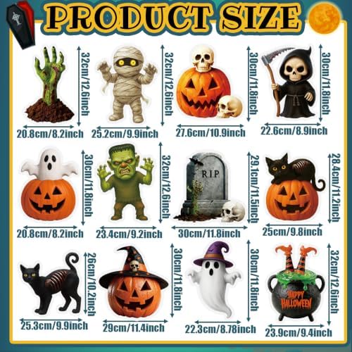 Bencailor 12 Pcs Halloween Yard Decorations Outdoor Pumpkin Ghost Stakes - Image 3