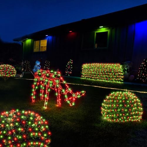 WBao Christmas Net Lights, 360LED 11.5ft x 6.9ft Christmas Lights with 8 Modes, Timer, End to End Connectable, Waterproof Design for Lawn, Bushes, Trees Outdoor Xmas Decorations, Red Green - Image 4