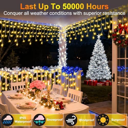 1620 LED 164FT Icicle Lights, 12 Modes Christmas Lights with 360 Drops - Image 4